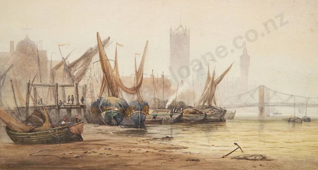Clarkson Frederick Stanfield - Boats on the Thames Before Parliament Image 1++