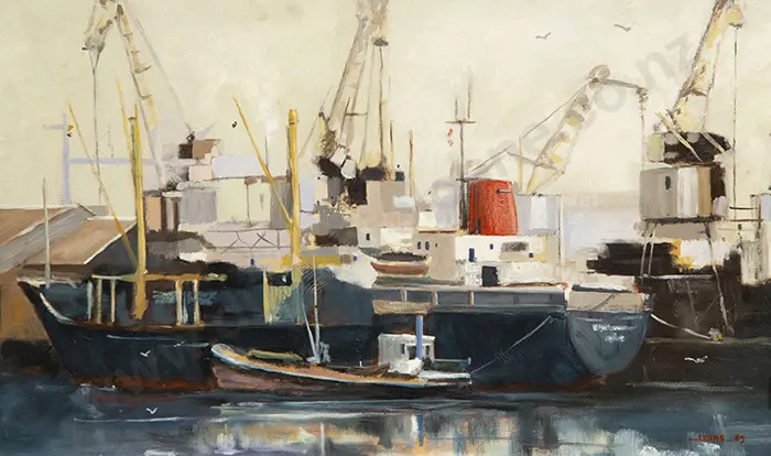 Ian Lewis - Harbour Study With Boats Image 1++