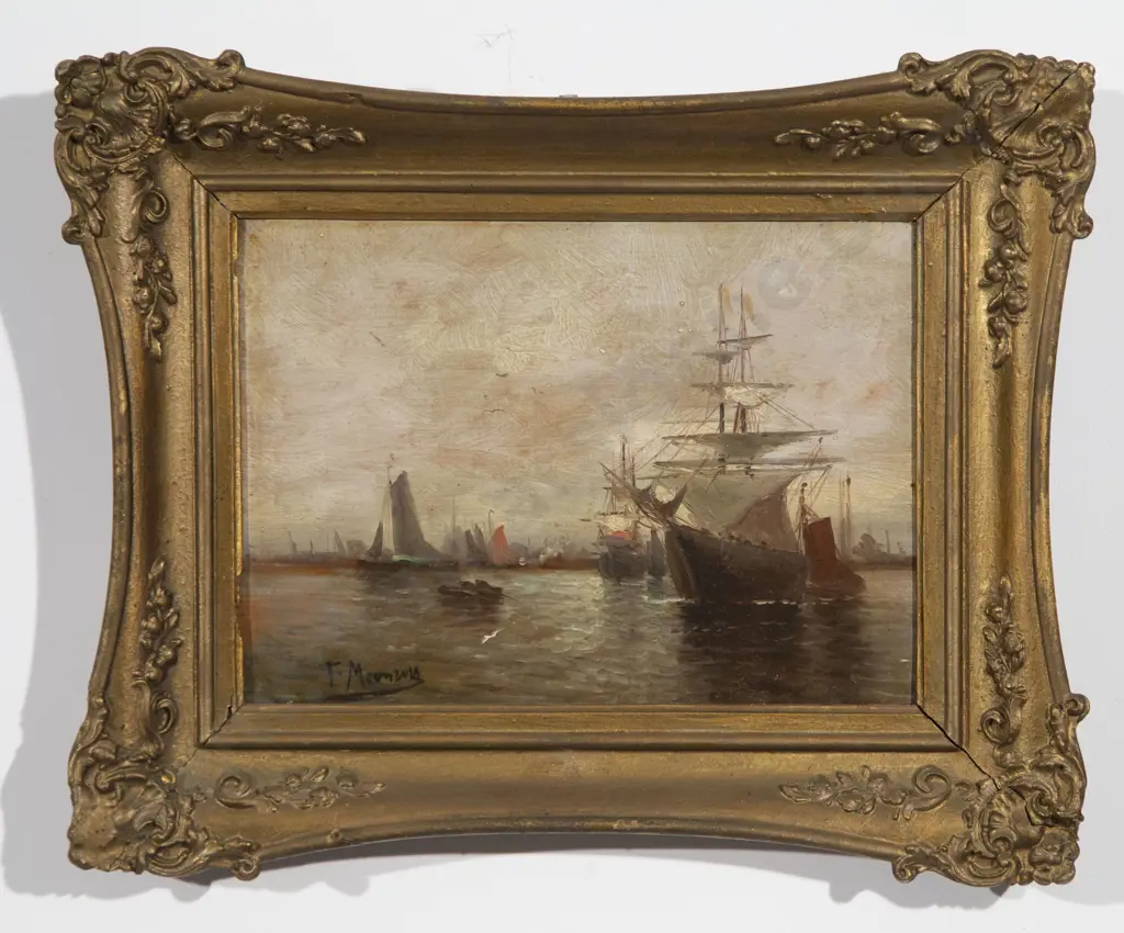 Manner of F Marinus - Sailing Vessels in Harbour Image 1++