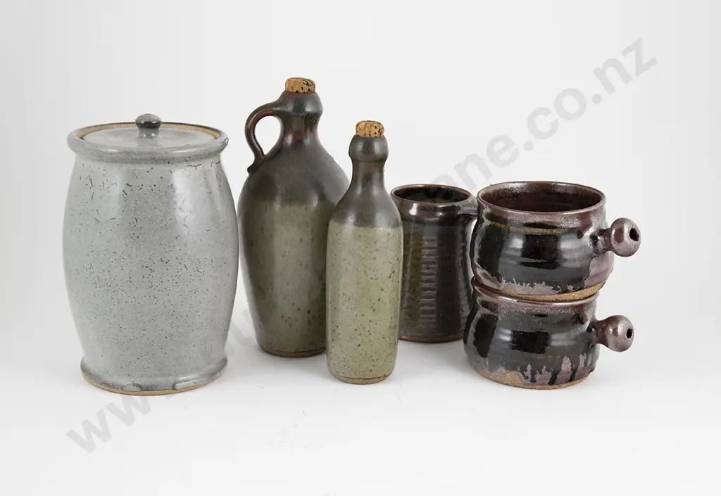 Lidded Ovoid Storage Jar together with two cork stopped bottles Image 1++