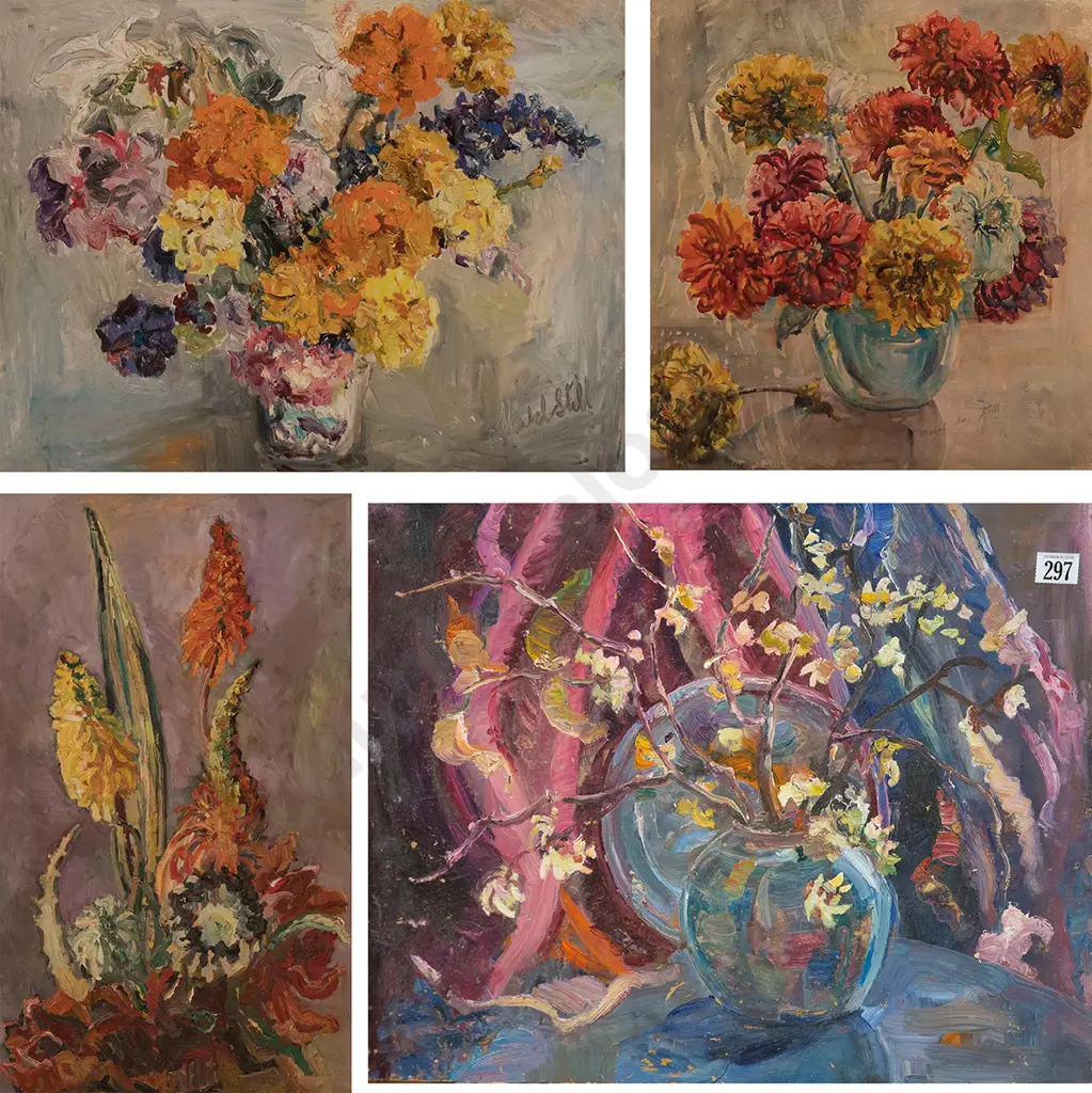 Mabel Still - Four Unframed Still Life Studies Image 1++
