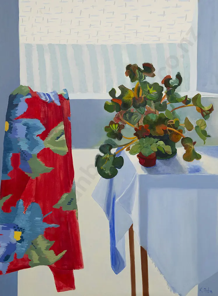 Karen Paden - Red Cloth with Begonia Image 1++