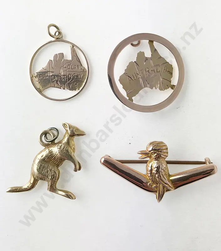 Australian 9ct Brooch Two Pendants and Charm Image 1++