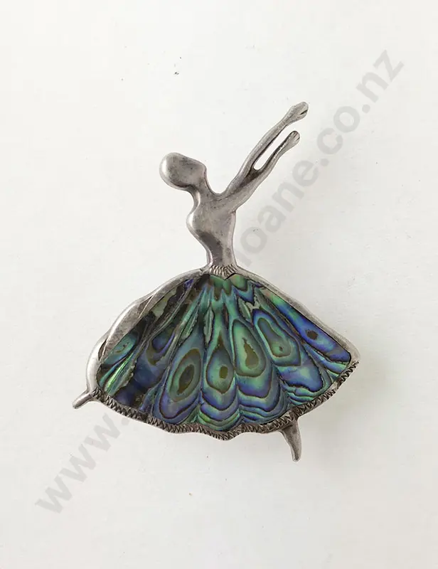NZ S/S and Paua Ballerina Brooch Image 1++