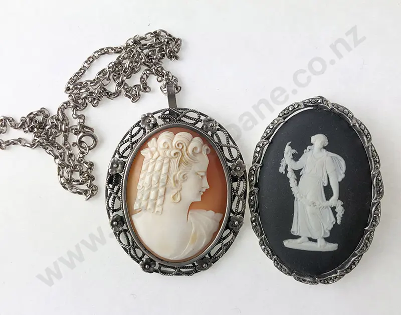 S/S Framed Cameo Pendant and Brooch Image 1++