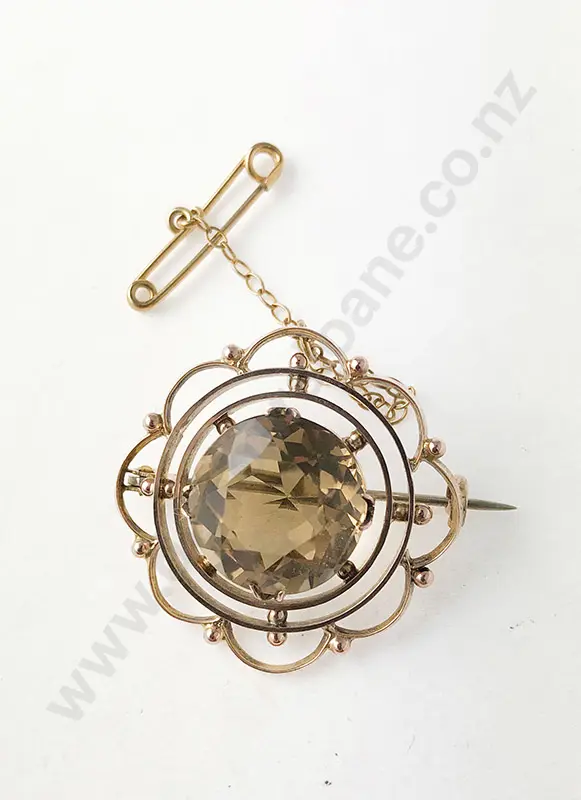 Edwardian 9ct Single Citrine Circlet Brooch Image 1++