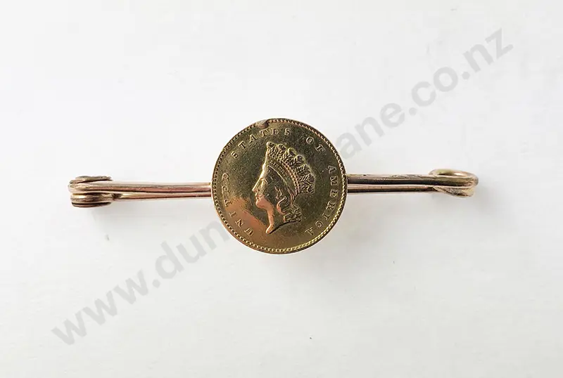 USA One Dollar Gold Coin on Gold Plated Pin Brooch Image 1++