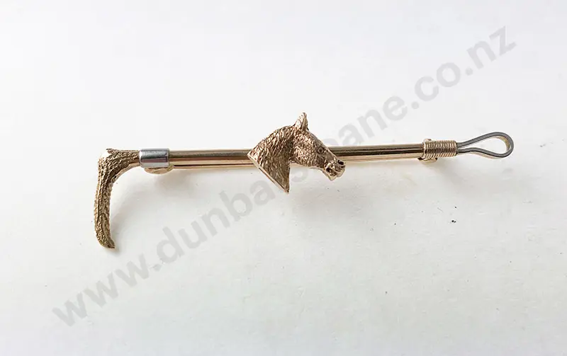 9ct and Platinum Riding Crop and Horse Head Bar Brooch Image 1++