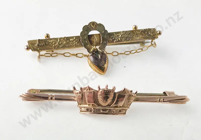 Two 9ct Bar Brooches Sweetheart Naval and Other Image 1++