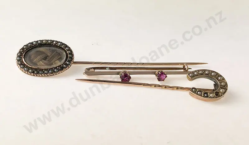 Two Victorian Gold Stickpins and Bar Brooch Image 1++