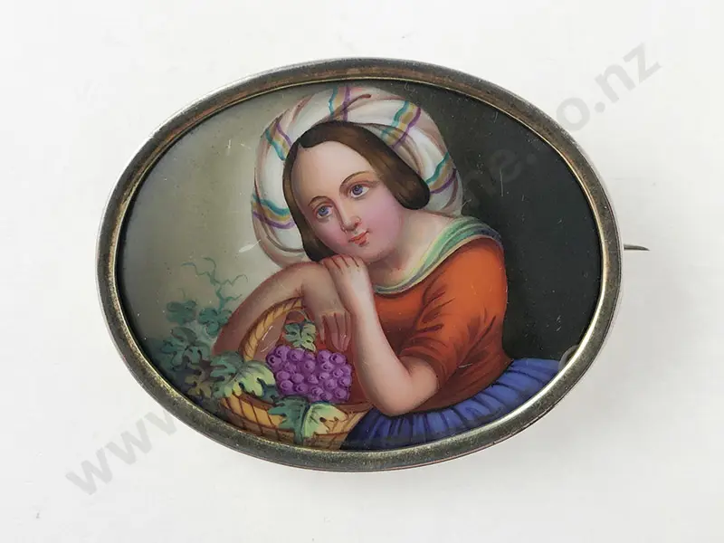 Large Victorian S/S Framed Porcelain Brooch Image 1++