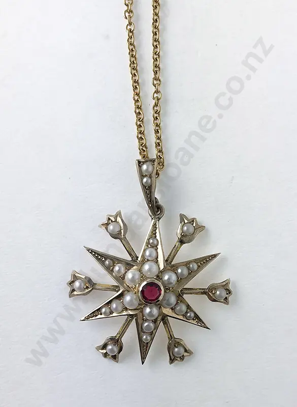 Edwardian 9ct Starburst Pendant Image 1++