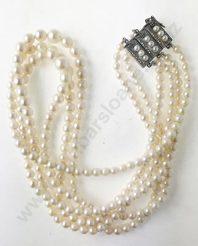 Graduated Triple Strand Cultured Pearl Necklace Image 1++
