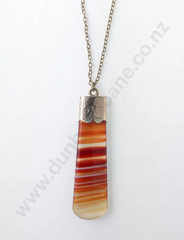 9ct Mounted Striated Agate Fob Pendant Image 1++