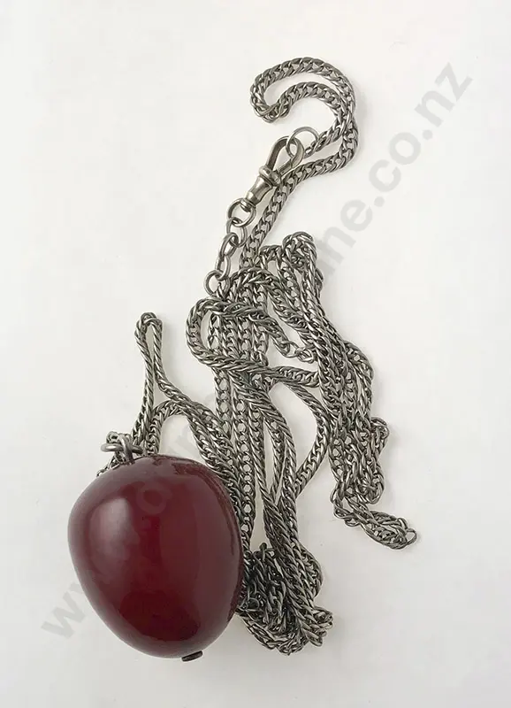 S/S Muff Length Chain with Large Cherry Amber Pendant Image 1++