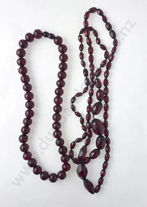 Three Vintage Cherry Amber Bead Necklaces Image 1++