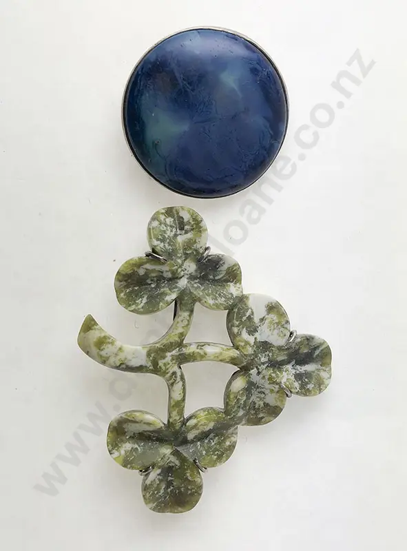 Irish Green Marble Shamrock Brooch and Ruskin Brooch Image 1++