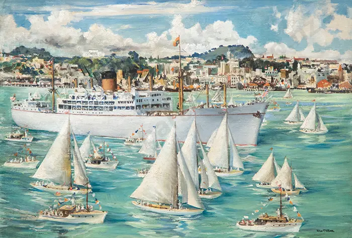 Peter McIntyre - New Zealand's Maritime Welcome to the Queen Waitemata Harbour Image 1++