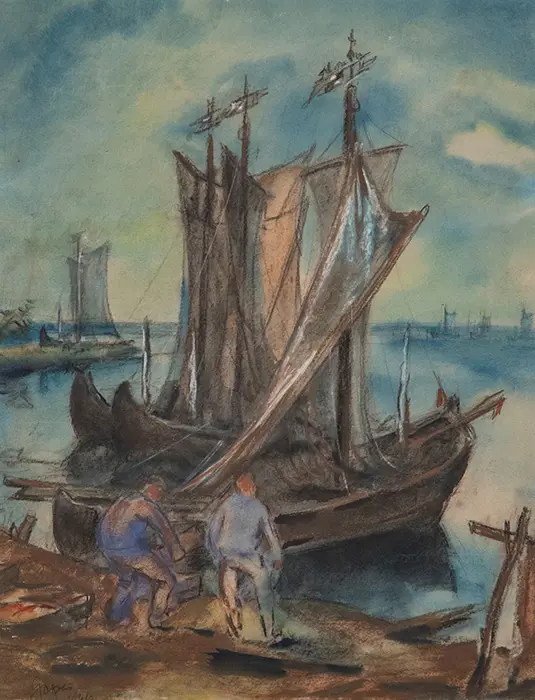 Rudolf (Rudi) Gopas (1913-82) - A Baltic Harbour Image 1++