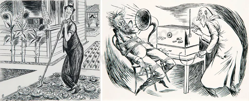Russell Clark - Pair of Listener Drawings Image 1++