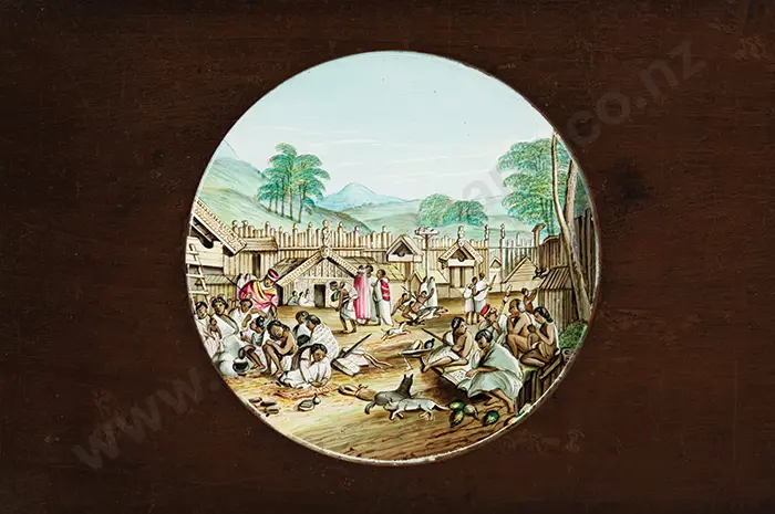 A Rare Magic Lantern Slide of a New Zealand Village (c. 1850) Image 1++