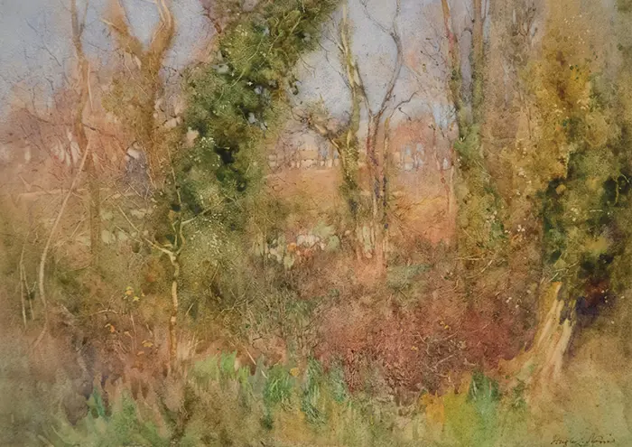 Hugh L Norris (British)- Ivy Clad Winter Trees Image 1++