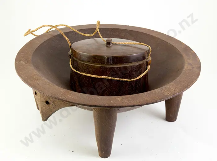 Tokelau Wooden Fishing Box & Kava Bowl Image 1++