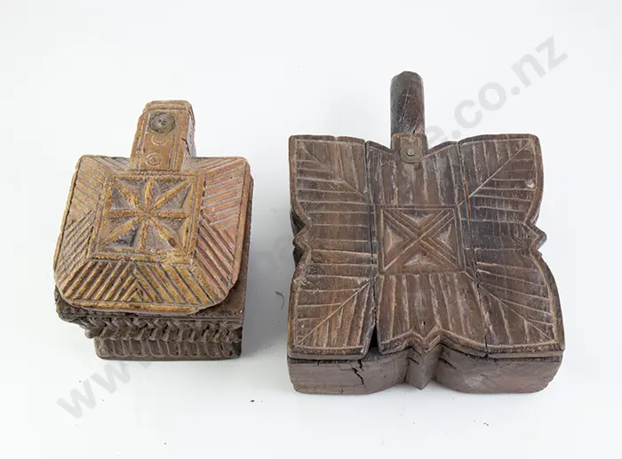Two Antique Hinged Lid Carved Storage Boxes Image 1++