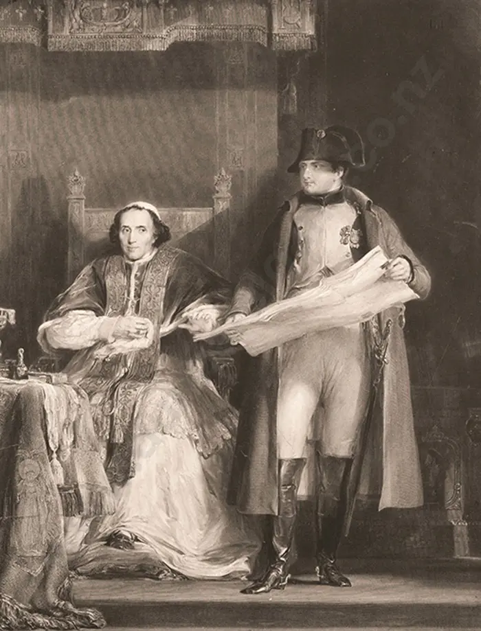 Large Oak Framed Monochrome Napoleonic Print Image 1++
