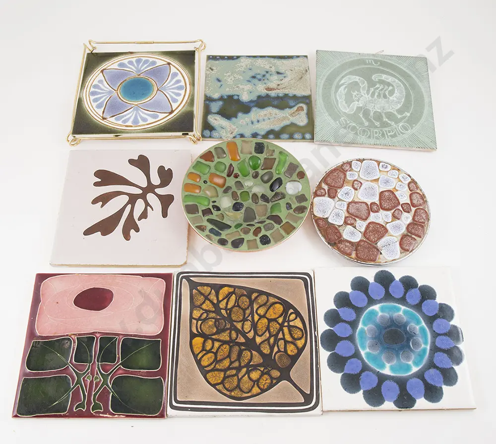Metal and Peddle Dish and Trivet, Seven Tiles Image 1++