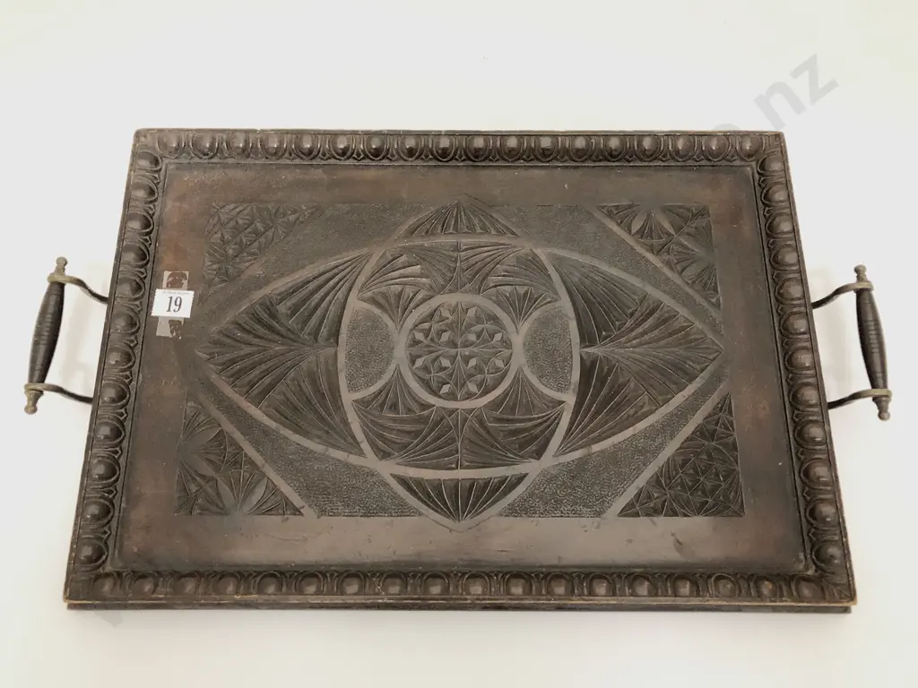 Colonial Stained Kauri Carved & Handled Tray Image 1++