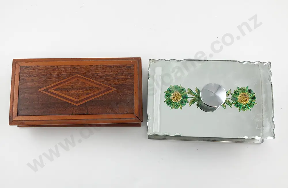 Vintage Glass Trinket Box and Wooden Box Image 1++