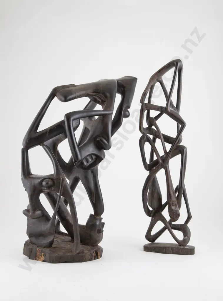 Two African Abstract 'Family Tree' Carvings Image 1++