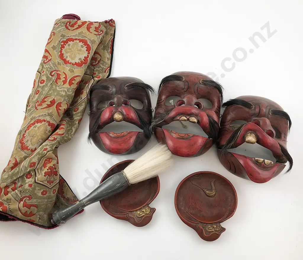 Three Japanese Lacquered Face Masks and asstd Image 1++