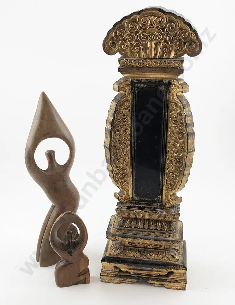 Asian Gilt Lacquered Table Shrine Stand with two modern wood pieces Image 1++