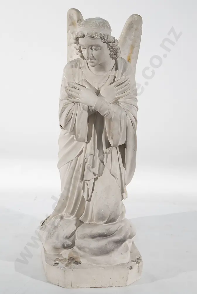 Vintage Church Plaster Statue of Kneeling Angel Image 1++