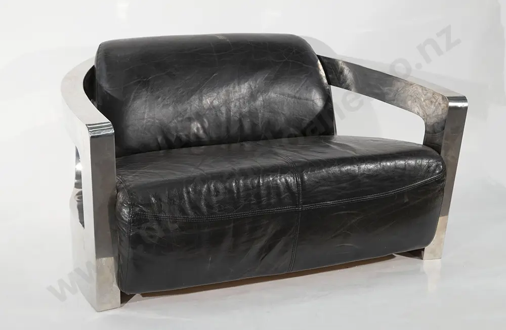 Aviator Style Black Leather Sofa Image 1++