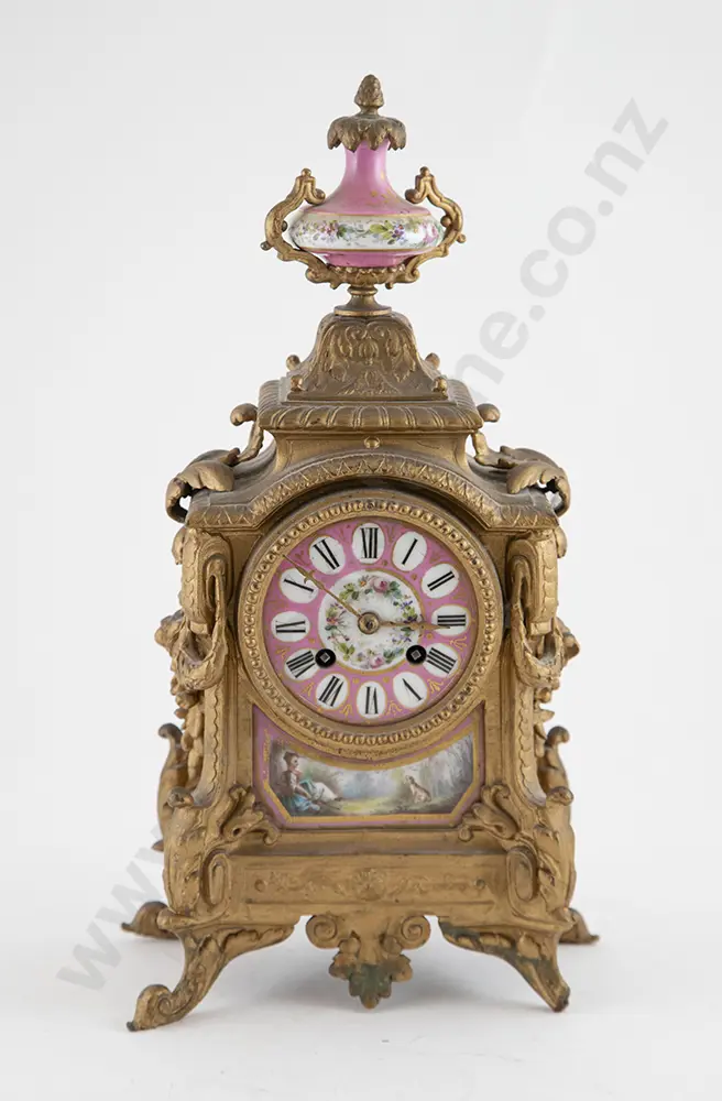 Late C19th Sevres Pattern Gilt Metal Mantel Clock Image 1++