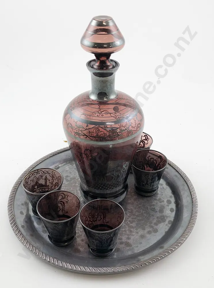 Mid C20th Venetian Purple Glass Liquor Decanter & Six Goblets Image 1++