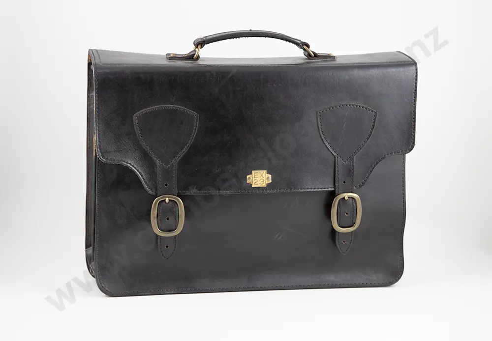 Double Buckle Black Leather Brief Case Image 1++