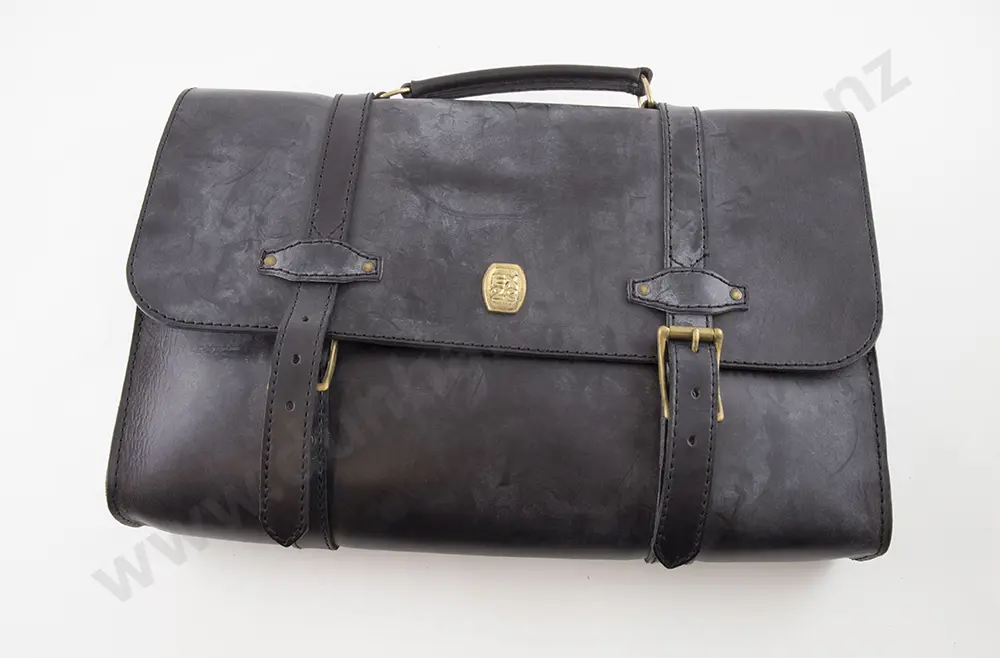 Double Buckle Stiffened Black Leather Brief Case and three belts Image 1++