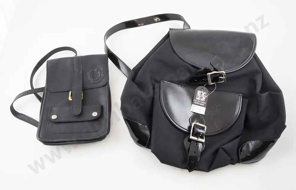 Black Nylon and Patent Leather Backpack and Shoulder Bag Image 1++