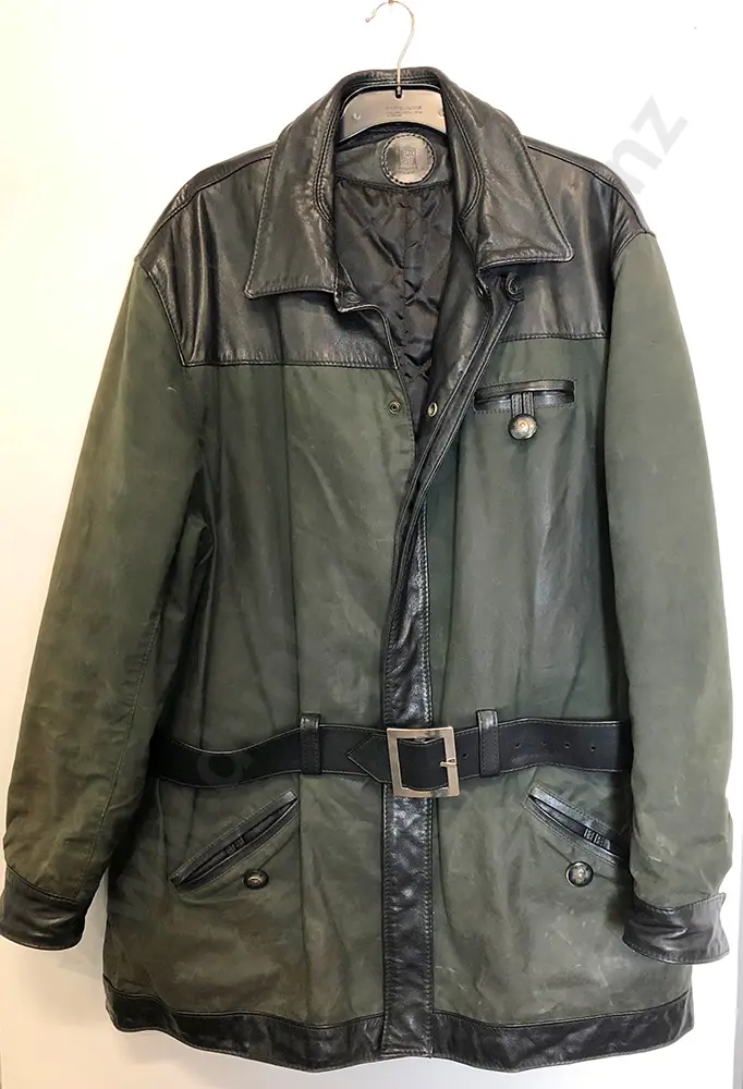 Green Oilskin & Black Leather Jacket Image 1++