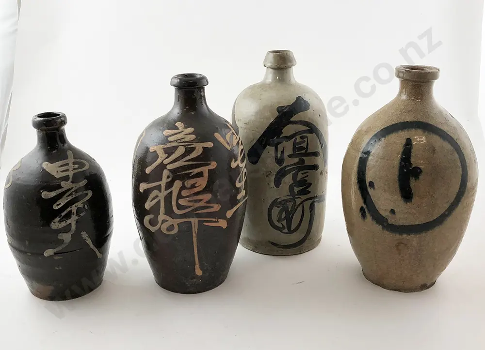 Four Japanese Late Edo Pottery Saki Flasks Image 1++