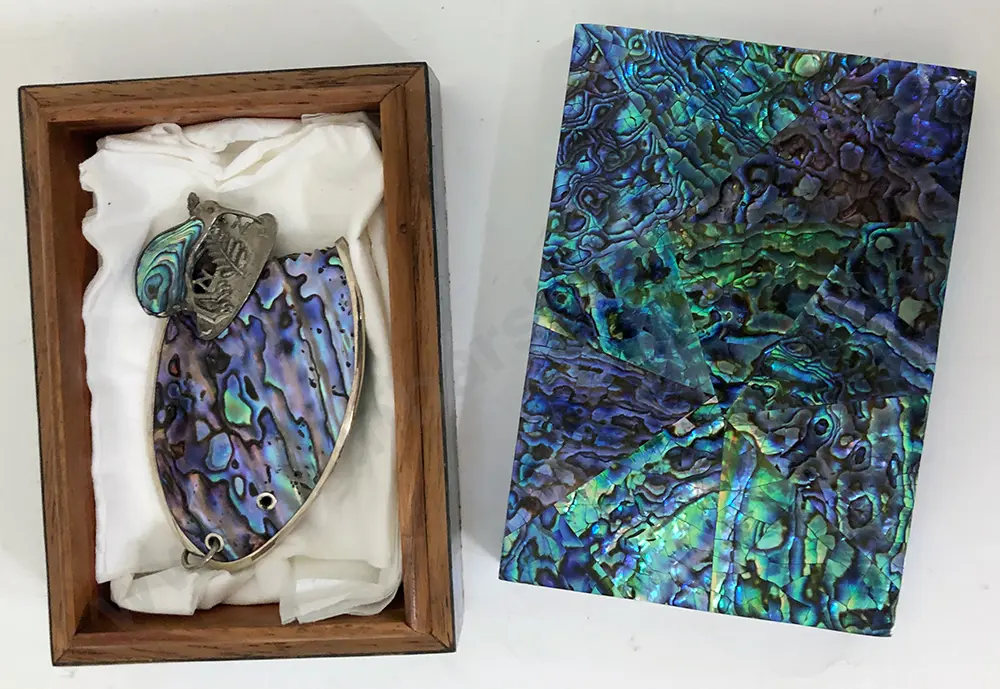 Silver Framed Paua Pendant and Brooch, box Image 1++