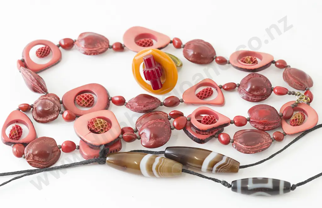 Modern Plastic RIng and two bead necklaces Image 1++