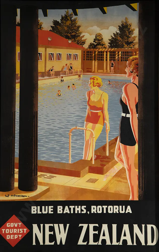 Framed Vintage Poster - Blue Baths Rotorua Image 1++