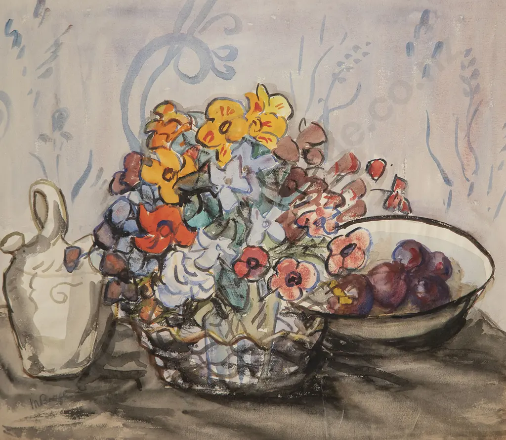 Maud Burge - Still Life with Plums & Pansies Image 1++