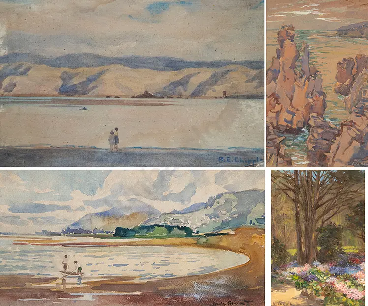 B E Chappel (2), L Grant & E J D Turner watercolours (4) Image 1++