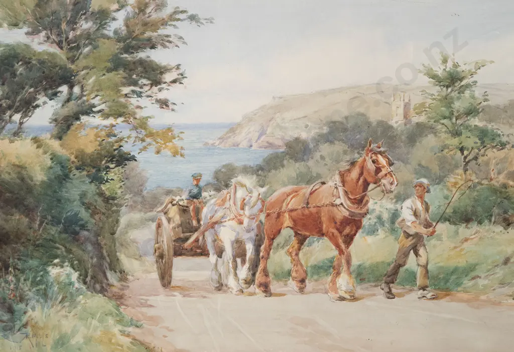 R Mills - Farmer with Plough Horses Image 1++